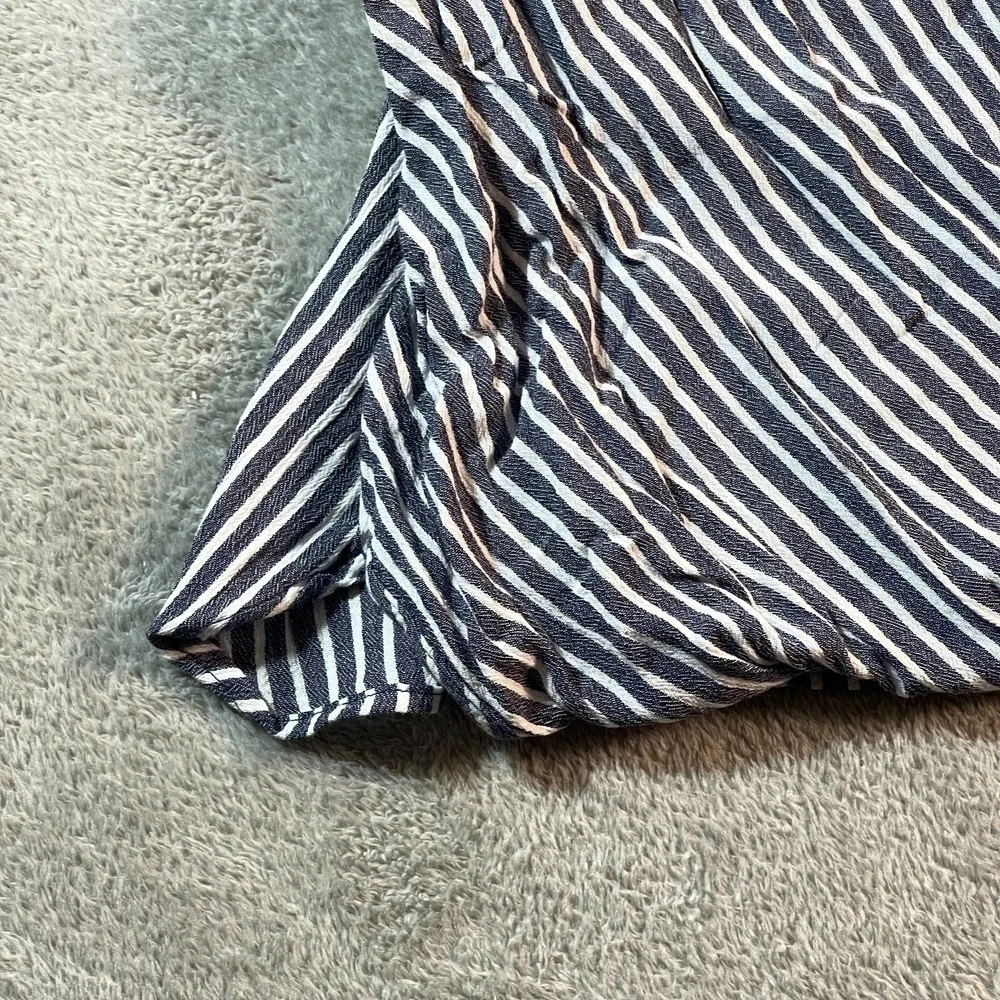 Michael Kors Striped Wrap Top Blouse Navy‎ Blue White Short Sleeve